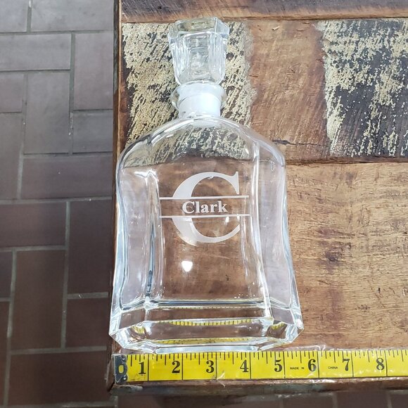 Stolzle Lausitz Bourbon Whisky Decanter And 4 Glasses Set Etched CLARK Monogram - Picture 3 of 9